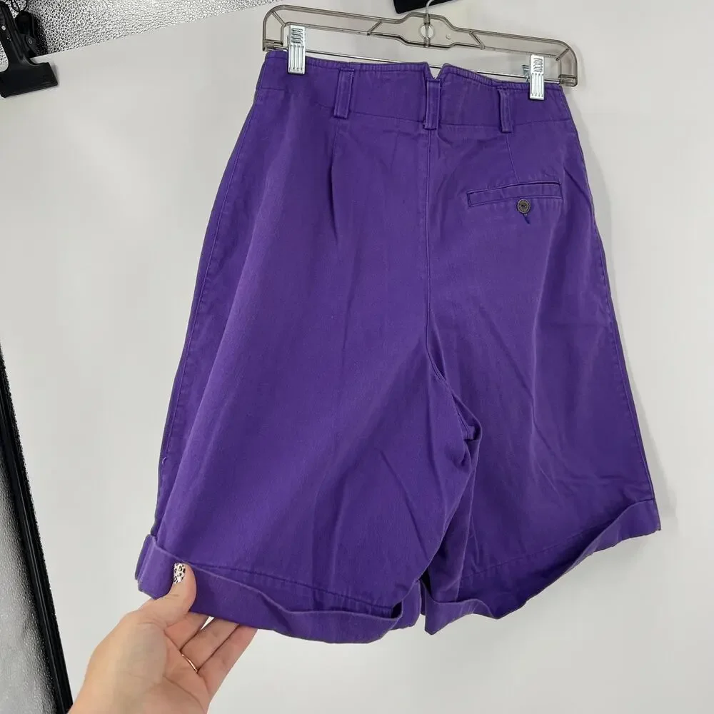 LizSport‎ Vintage Purple Denim High Waisted Shorts Pleated 90's Women's Size 12